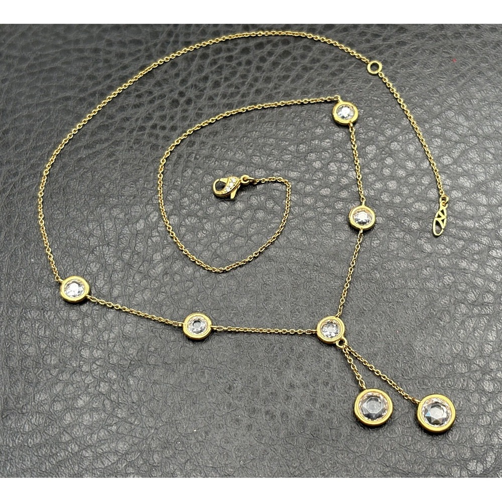 Nadri 18K Gold Plated Crystal Station Y-Drop Necklace Chain Bezel Set Stones